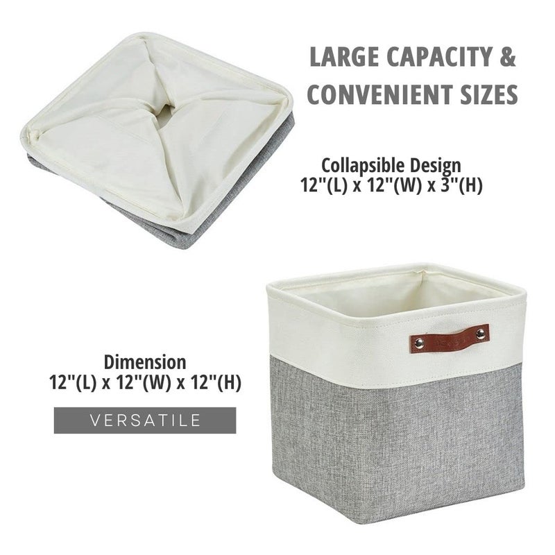 DECOMOMO Storage Cubes, 12x12 Storage Bins, Baskets for Shelves (Grey & White, Cube 12" - 4 Pack) - Image 5